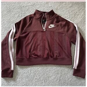 Nike Brown Cropped Sweatshirt White & Pink Stripes Women Size L Retails for $80